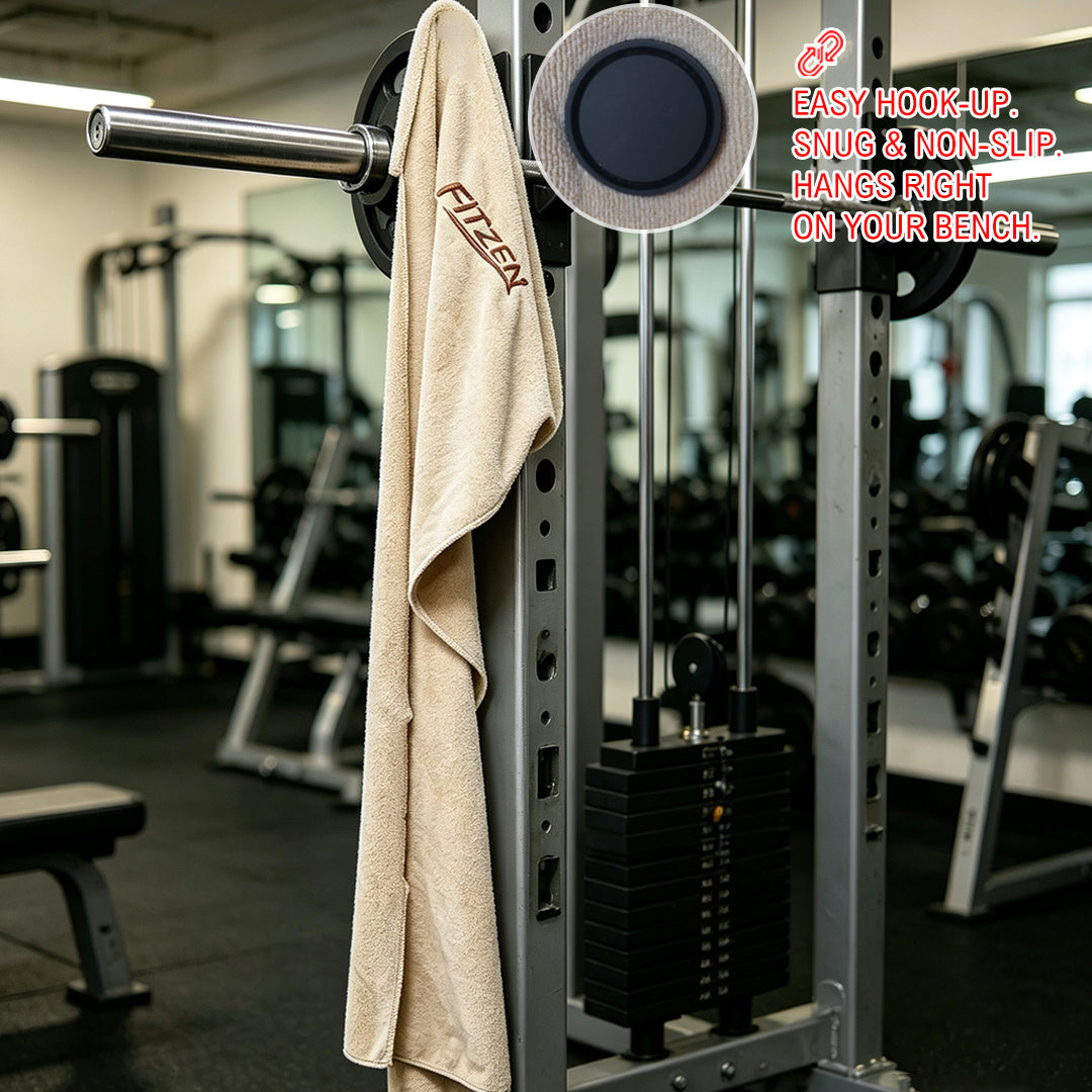 FITZEN Gym & Yoga Towel — Magnetic Hold, Zip Pocket & Faster Drying